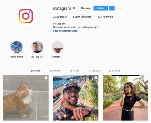 Instagram's own profile page