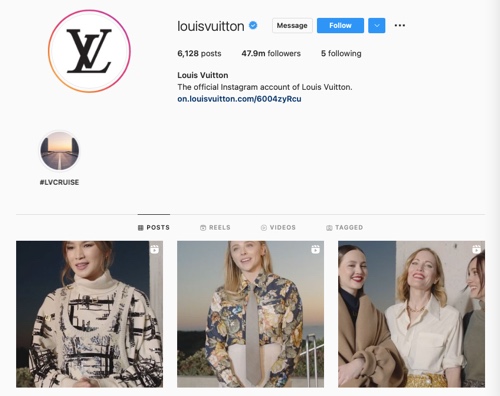 Perfil do Instagram da Louis Vuitton