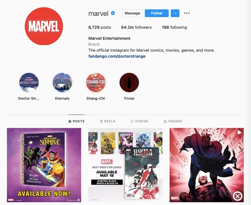 Marvel Entertainment Instagram profile