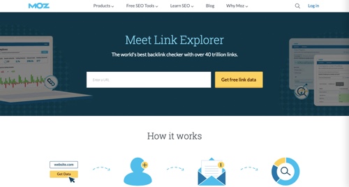 Screenshot of the Moz Link Explorer homepage.