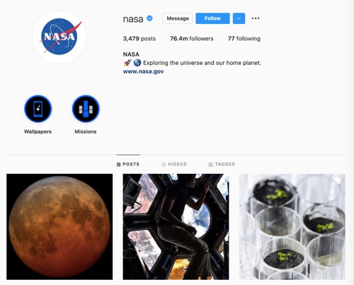 Perfil do Instagram da NASA