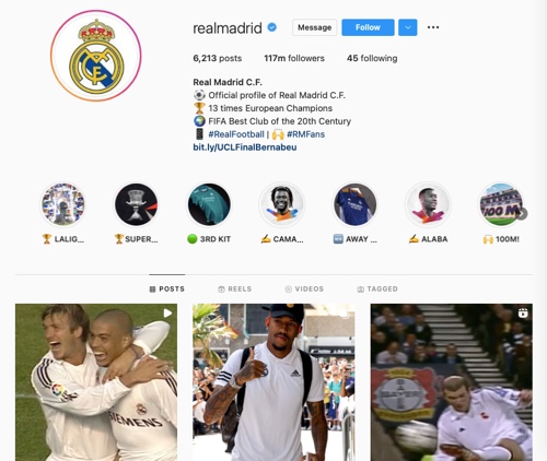 Perfil do Instagram do Real Madrid CF