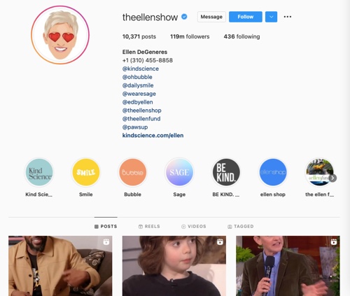 Perfil do Instagram da Ellen Show