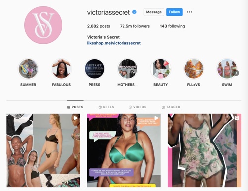 Perfil do Instagram da Victoria Secret