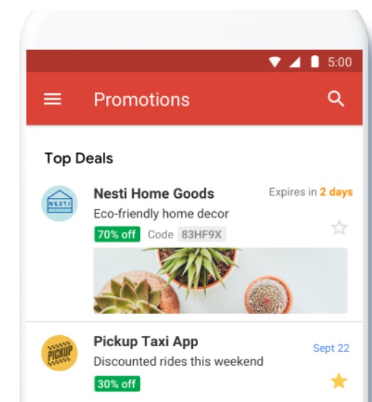 Screenshot of enhancements in gmail promotions tab