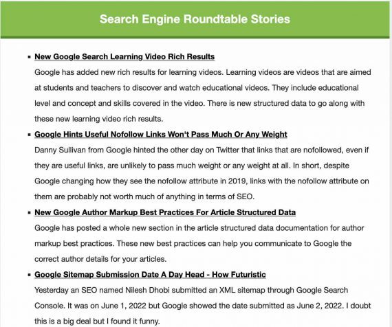 Screenshot of Search Engine Roundtable Newsletter