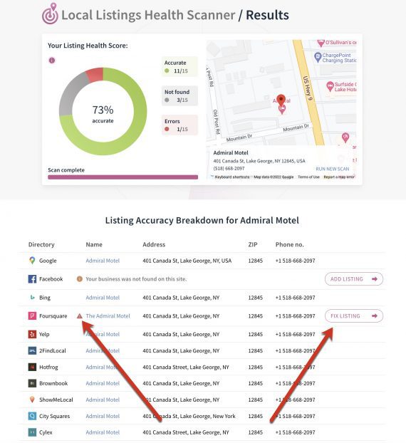 Captura de tela do Verificador de integridade de listagens locais