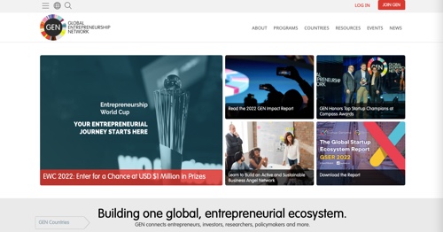 Captura de tela da página inicial da Global Entrepreneurship Network. 