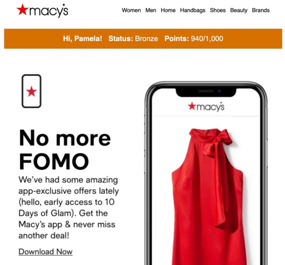 Macy's points and FOMO email