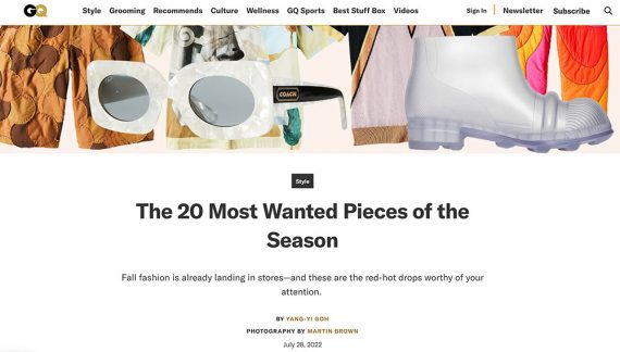 Screenshot of GQ Magazine article, " The 20 most sought-after pieces of the season."
