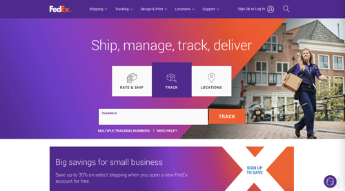 Página da FedEx para serviços de comércio eletrônico