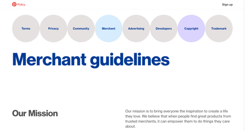 Screenshot of Pinterest's Merchant Guidelines.