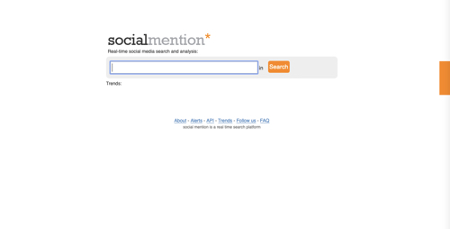 Captura de tela da página inicial do Social Mention. 