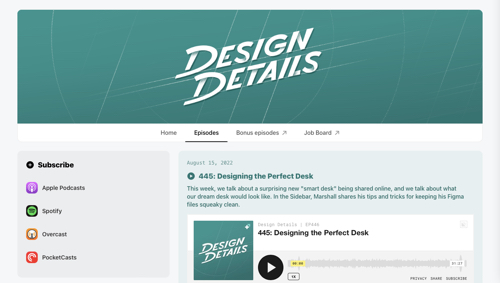 Screenshot of Design Details podcast website.