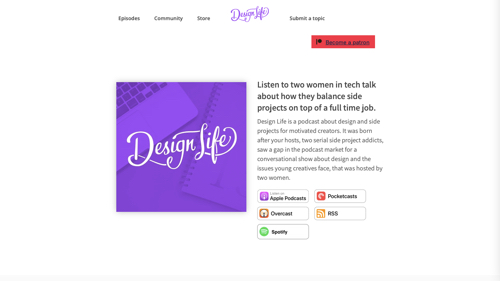 Screenshot of the Design Life podcast website.
