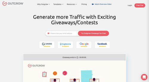 Screenshot of web page from Outgrow, contests and giveaways.