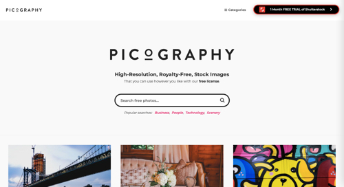 Screenshot of Picography home page.