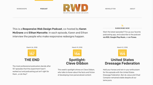 Screenshot of Responsive Web Design podcast web page.