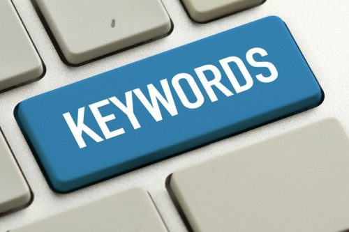 Illustration of a keyboard with "Keywords" on the return key