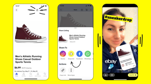 Screenshot of a Snapchat editorial article promoting with eBay listings.