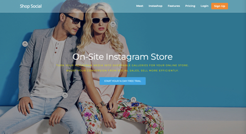Screenshot of Shop social home page.
