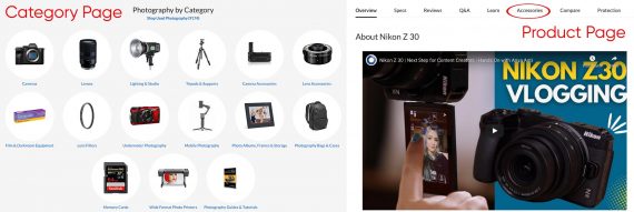 Adorama photography category and product page