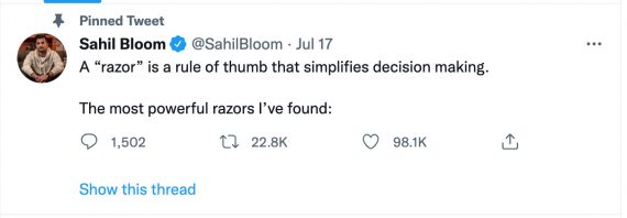 Sahil Bloom's Twitter pinned tweet