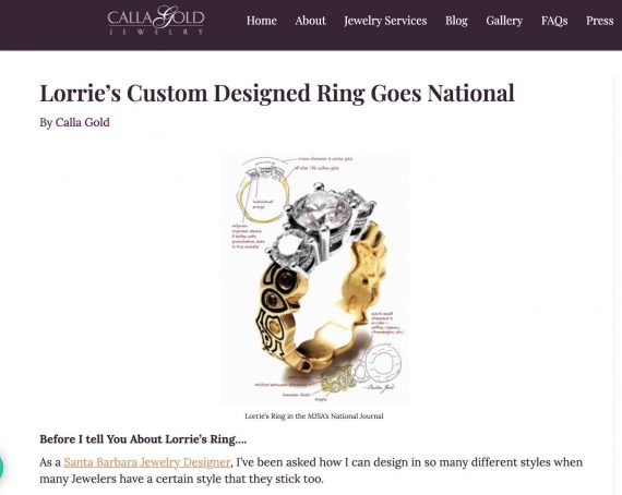 Photo of the author's wedding ring in the designer's blog post