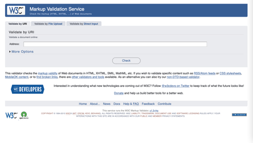 Capture d'écran du site Web du service de validation de balisage du W3C.