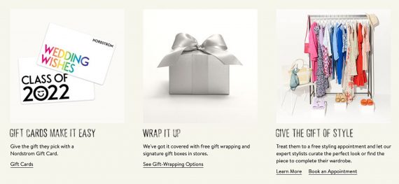 Screenshots of a Nordstrom Gift Guide