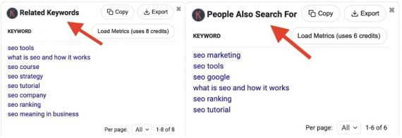 Screenshot of Keywords Everywhere pages