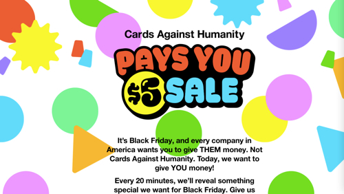 Una captura de pantalla de la campaña Cards Against Humanity.