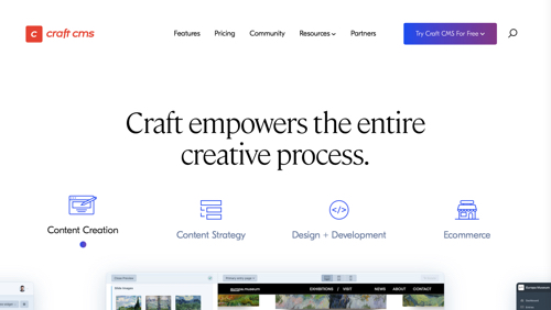 Screenshot of Craft CMS home page.