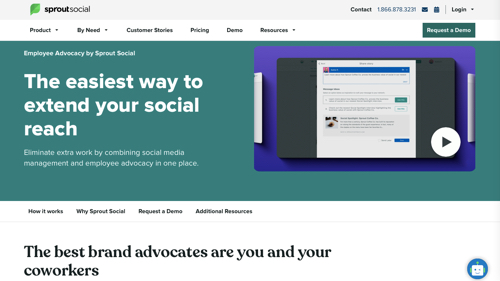 Captura de pantalla de la página de Sprout Social Employee Advocacy.