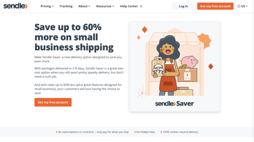 Captura de pantalla de la página web de Sendle Saver.