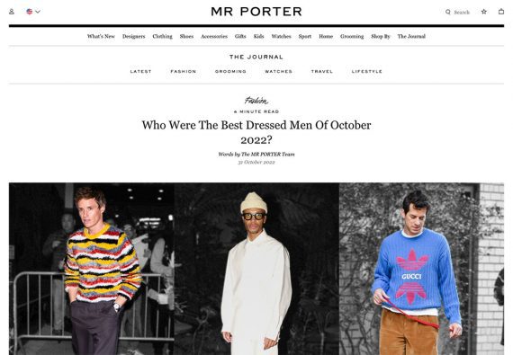 Screenshot of a Mr Porter article, "Who Were The Best Dressed Men Of October 2022."