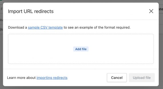 Captura de pantalla de modal para importar el archivo CSV