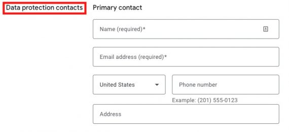 Screenshot of "Data protection contacts" interface in Google Ads