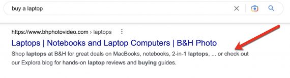 Screenshot of a snippet description for the query "buy a laptop"