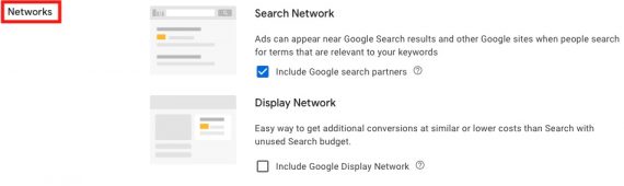 Screenshot of "Networks" interface in Google Ads