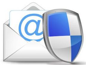 Illustration of an email envelope with a security shield next to it