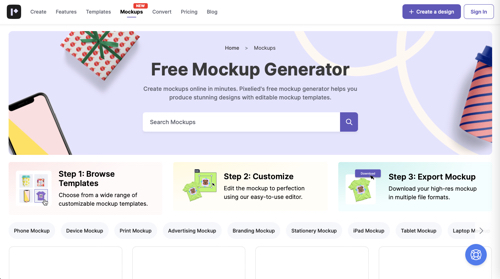 Screenshot of Pixelied Free Mockup Generator