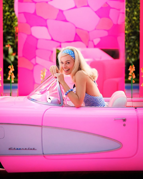 Image of Margot Robbie in the new Barbie movie.