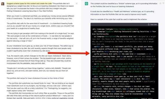 Screenshot of ChatGPT results for generating Schema types Screenshot of ChatGPT results for generating Schema types