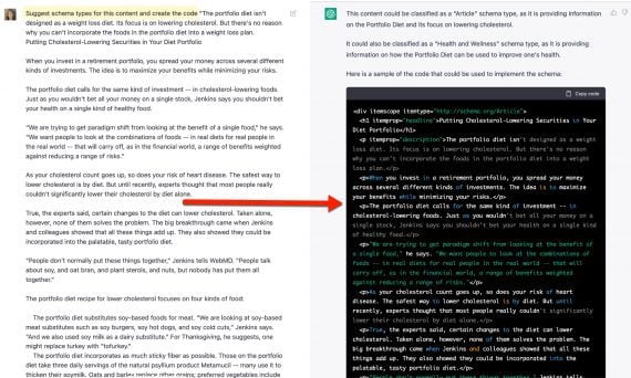 Screenshot of ChatGPT results for generating Schema types