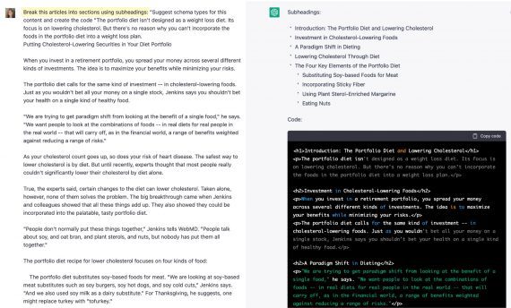 Screenshot of ChatGPT article suggestions