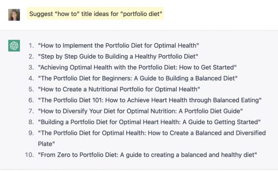 Screenshot of "how to" title tag ideas for "portfolio diet"