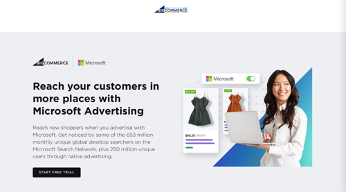 Web page on BigCommerce announcing a partnership with Microsoft
