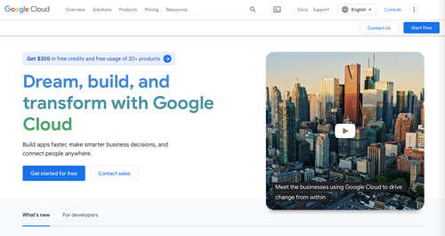 Home page of Google Cloud