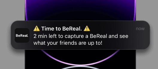 Screenshot of "Time to BeReal" notification
